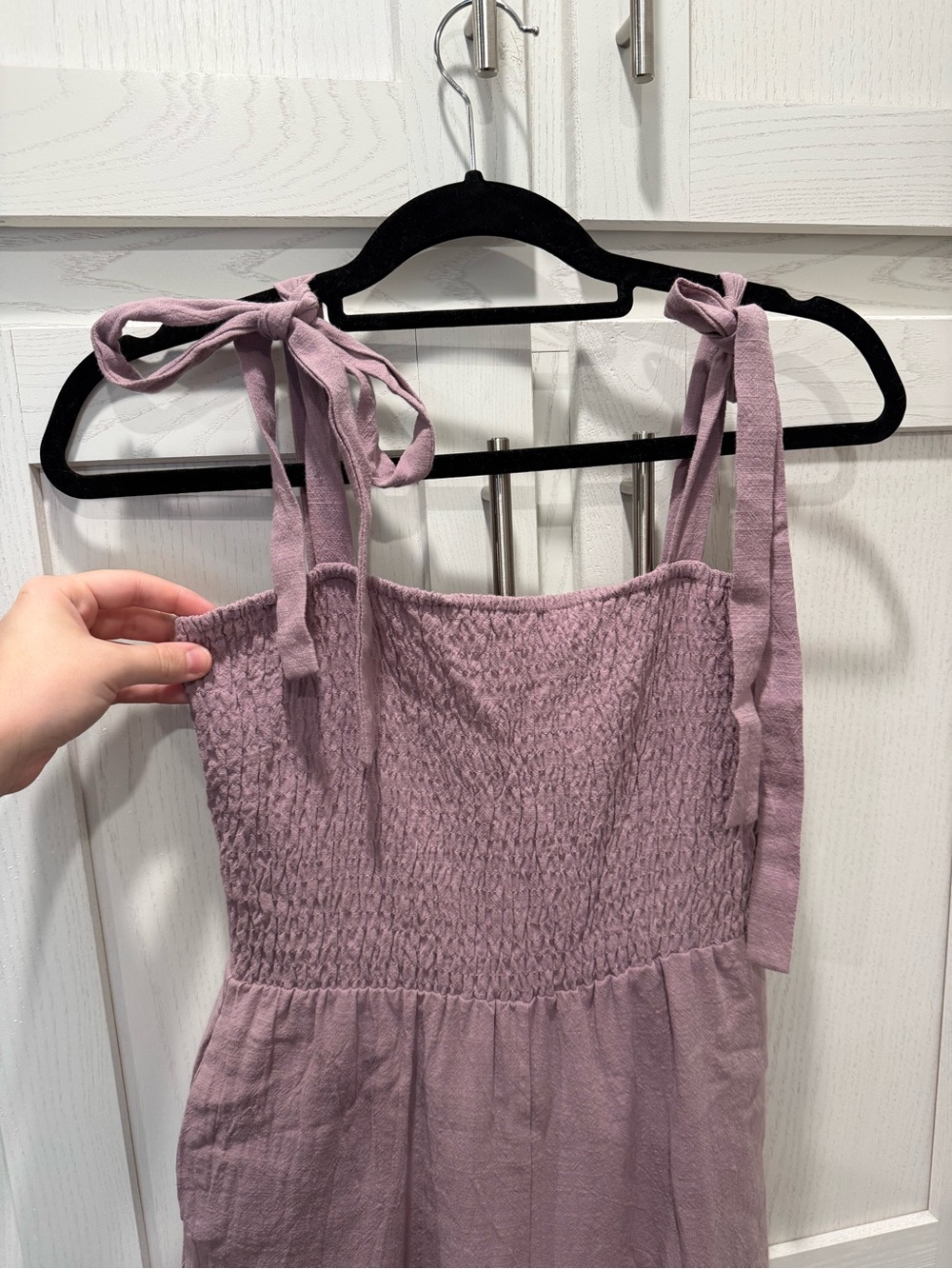 Lavender Smocked Tie-Shoulder Jumpsuit